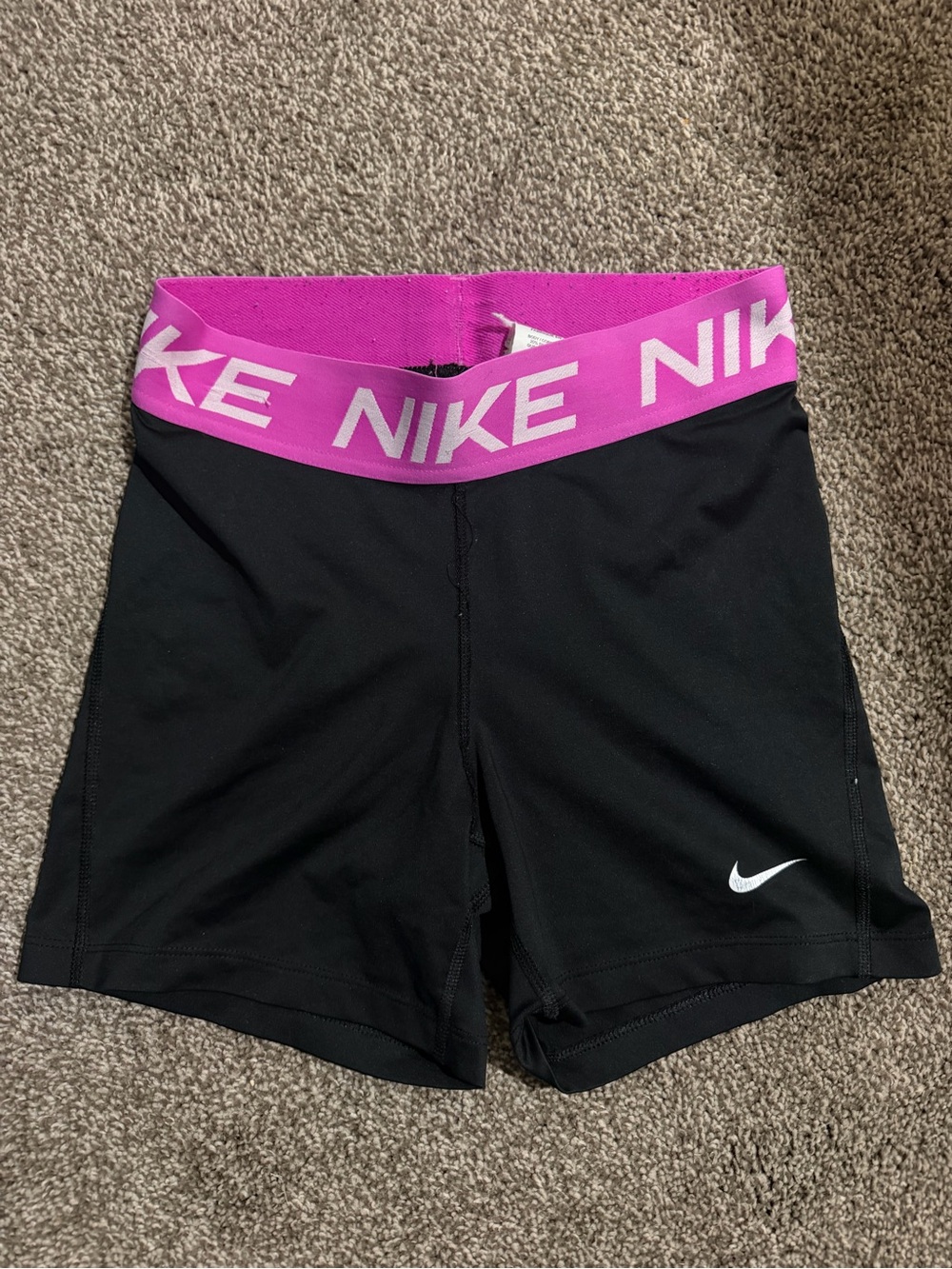 Nike Women's Black Bike Shorts with Pink Branded Waistband